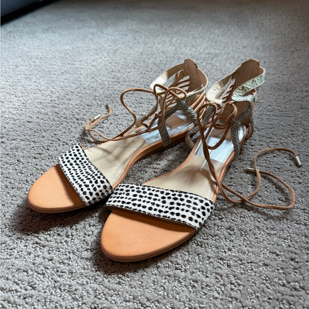 Dolce Vita Tan and Black Patterned Sandals